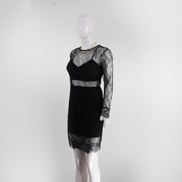Sophisticated Topshop Black Lace Overlay Dress with Long Sleeves - Picture 2 of 6